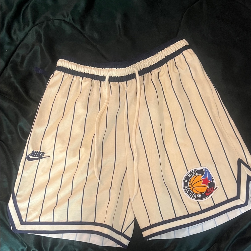 Nike Cream and Black Pinstripe Basketball Shorts